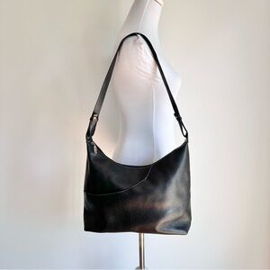 MAXX New York Black Genuine Pebble Leather Shoulder Hobo Bag